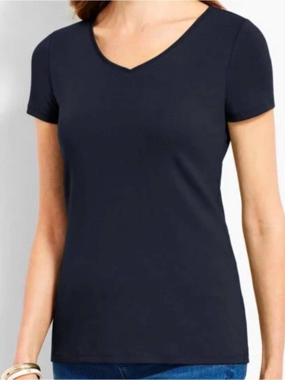 *TALBOTS* Black V-Neck Short Sleeve Cotton Top Size Medium